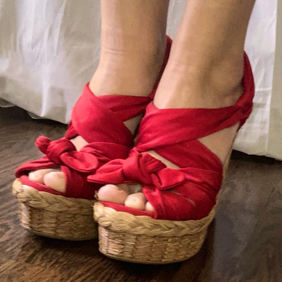Prada red espadrille platform sandals size 36 1/2 - Picture 3 of 8